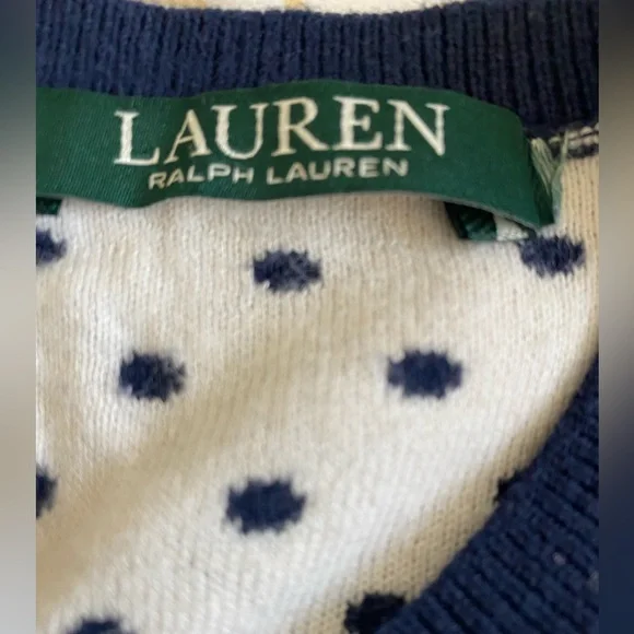 Polo Ralph Lauren Women’s CrewNeck Navy&White Polka Dot Sweater w/Backbow Size M - Picture 13 of 13